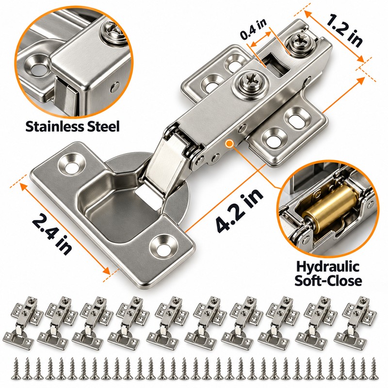 10-Pack Stainless Steel Soft-Close Cabinet Hinges – Concealed Hydraulic Damper