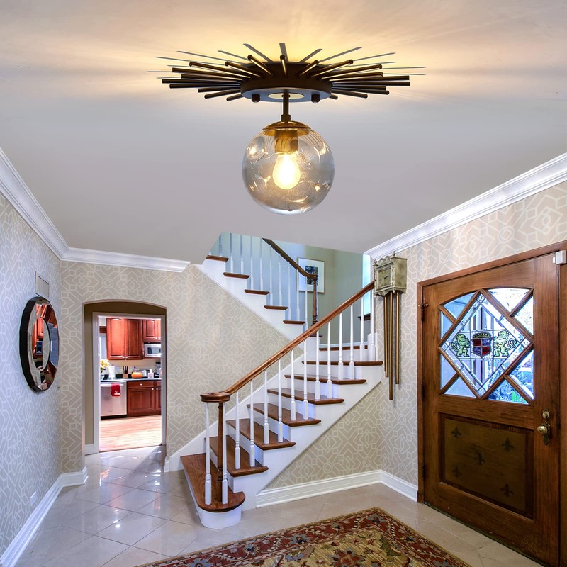UOFUS Small Black Flush Mount Ceiling Light with Glass Globe