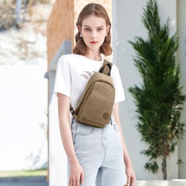 DEEVORCA Vintage Women Backpack Daily Casual Anti-theft Chest Bag Canvas Shoulder Bags Work Travel Shopping Sling Bag Crossbody Small Dayback Women's Backpack Handbag Khaki