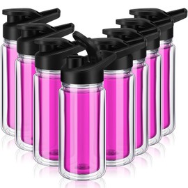 Humyoun 8 Pack 10 oz Double Wall Clear Water Bottle Bulk Plastic Snow Globe Tumbler with Lid Handle Pre Drilled Hole with Stopper Leak Proof Insulated DIY Sports Bottle Gift for School