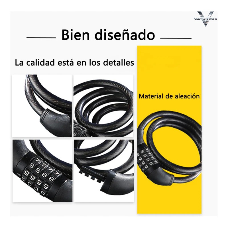 Candado Cadena Gomia Negro 1.2m Combinación Para Bicicleta Moto VRVALUE