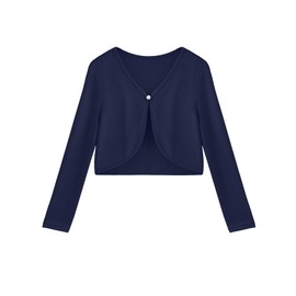 Arshiner Girls' Open Front Cardigan for Children, Knitted Bolero with Long Sleeves and Button Closure, navy blue