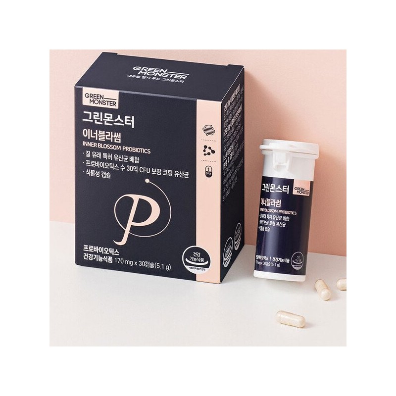 그린몬스터 질 유래 유산균 이너블라썸 CFU 30억 비건 캡슐 5.1g