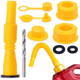 MEAJOO 1 Kit Gas Can Spout Replacement Set, Flexible and Retractable Nozzle, Durable Anti-Spill with Screw Collar Caps, Spout Cover, Base Cap, Drill Bit, Fit for 1/2/5/10 Gallon Gas Can(Yellow)