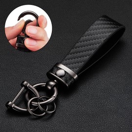 DEKEWEI Carbon Fiber Style Car Keychain Microfiber Leather Key Chain , Universal Key Chains for Key Fobs for Men and Women, 360 Degree Rotatable with Anti-Lost D-Ring (Black)