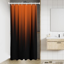 AAtter - Cortina de ducha de color naranja y negro abstracto de terracota con diseño bohemio a rayas, tamaño pequeño, para caminar en el recámara de tamaño medio, estrecho, para casa rodante,