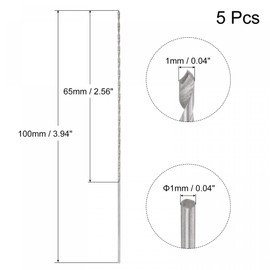 sourcing map 5 Pcs 1mm Mini Micro Twist Drill Bits, High-Speed Steel Straight Shank Extra Long Drill Bit 100mm for Aluminum Alloy