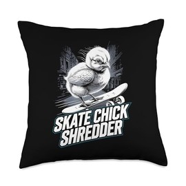 Skating Baby Chicks Skate with Skateboard Cute Skateboarding Throw Pillow