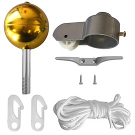 IGTOPS Flagpole Accessory Set, Flagpole Repair Kit, Flagpole Repair Parts Including Ball, Rope, Carabiner Hook for Flag, Cleat, Topper Made of Aluminium with Pulley, Flag Parts, Gold