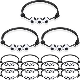 BLPRKOT Pack of 15 Football Bracelets for Children, Sports Party Bags, Adjustable Braided Friendship Bracelets, Football Birthday Gift Jewellery for Girls and Boys