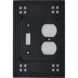 Arts & Crafts Mission Style Oil Rubbed Bronze 2 Gang Switch Plate - 1 Toggle Light Switch Opening 1 Duplex Outlet Opening