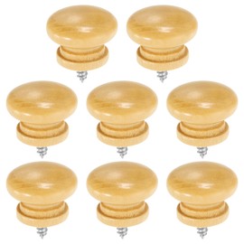 sourcing map 8Pcs Round Wood Drawer Knob, 1.1" x 0.87" Self-Tapping Solid Wood Handle Round Cabinet Knob Mushroom Shape Wooden Knobs for Furniture Dresser Wardrobe, Wood Color