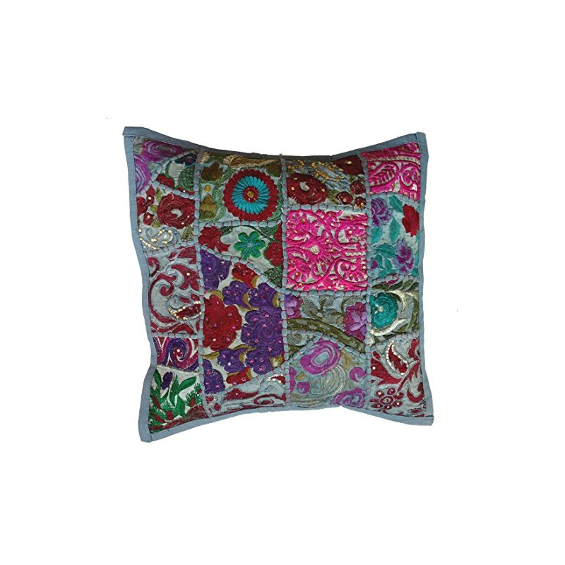 Rastogi Handicrafts Handmade Patchwork Cushion Pillow, Sari Patch Throw Pillow