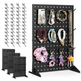 4 Pack Peg Board Display Stand for Vendors with 48 Hooks Metal Tabletop Pegboard Display Stand for Craft Shows 17" X 13" Retail Display Racks For Jewelry Earring Keychain PegBoard Organizer Black