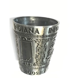States Souvenir Metal Shot Glass Pewter Design - Texas Nashville Indiana Iowa ST. Louis Chicago Kentucky Ohio Illinois Collectible Metal Shot with Iconic Images (Indiana The Hoosier State)