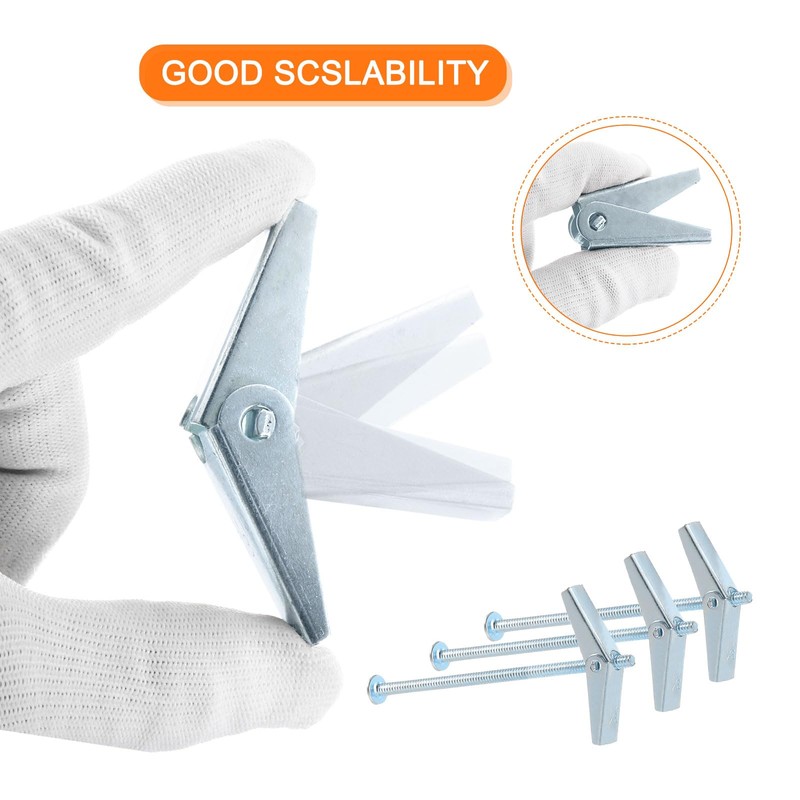 sourcing map 15Pcs Spring Toggle Bolt Anchors, 1/8"x3" Butterfly Anchors