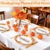 LIKAJON 50 Pcs Oval Thanksgiving Paper Plates, 12 x 10