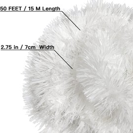 Jishi 50 FT Christmas Garland White Tinsel Garland Christmas Tree Decorations - Non-Lit Xmas Holiday Decor Outdoor Indoor Home Garden Outside Wedding Party Artificial Thick White Decorative Garland