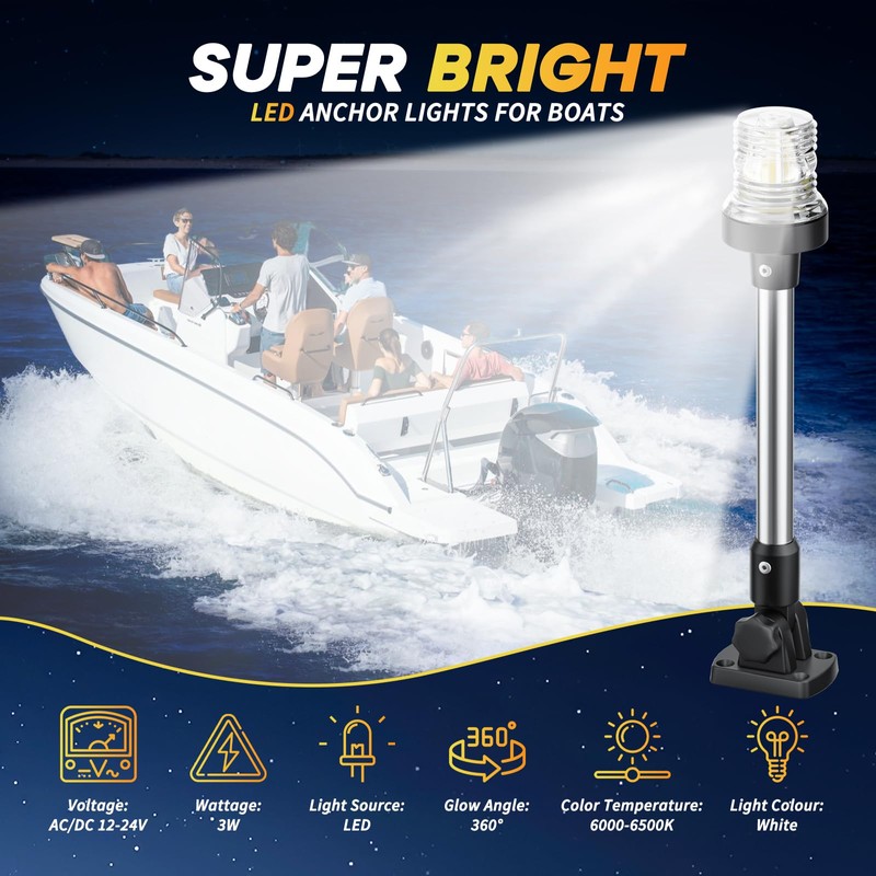 AMBIPASION 9 Inches Anchor Light Stern Light, Waterproof IP67 White