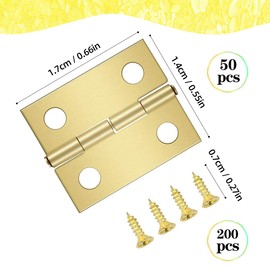 YASQZ 50 Pieces Mini Hinges, Brass Hinges Small for Crafts with 200 Pieces Screws, Small Mini Hinges Model Making Hinges Brass Hinges for Cupboard Chest Wooden Box DIY