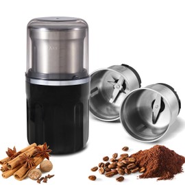 Electric Coffee Grinder, 28000rpm, Vegetable, Seed, Spice Grinding, Kitchen Wet Grinding and Dry Grinding 2-in-1, Removable Bowl, US Plug (Black, Dry Grind (1 Bowl))