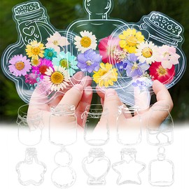 40 PCS Transparent Dried Flower Bookmarks, 2025 New Clear Jars Stickers Set, Can Be Treasured for a Long Time, for Book Lovers (40Pcs Bookmarks-Set E)