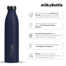 720°DGREE Stainless Steel Drinking Bottle ‘milkyBottle’ – 750 ml – BPA-Free, Leak-Proof – Suitable for Carbonated Drinks, Thermos Flask for Carbonated Drinks, University, Fitness, Outdoors, Camping