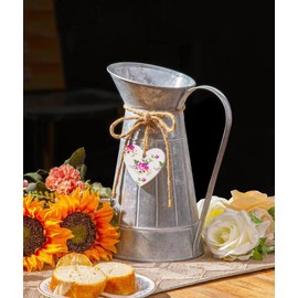 Vintage Galvanized Flower Jug Vase, Farmhouse Decorative Pitcher Vase, Rustic Metal Milk Jug for Flowers (Silver) …