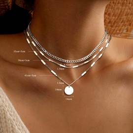 Finrezio 3PCS 14K Gold Plated Layering Necklaces for Women Herringbone Necklace Dainty Gold Necklace Set Snake Chain, Cuban Link, Herringbone Chain Twist Layered Chains Gold Chain Choker Necklaces Silver Layered Necklaces