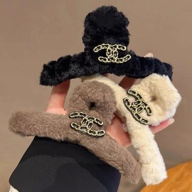 International Elegant Plush Claw Clip for Voluminous Hair, Autumn/Winter Premium Hair Accessory M90 Black + 13cm 20ea