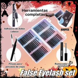 Kit De Extensión Lash Diy Lash Clusters 8-16mm 600 Pcs Negro D
