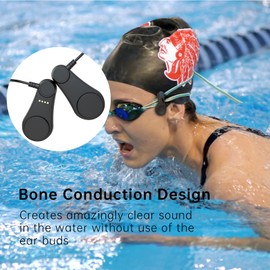 Swimming Headphones, Bone Conduction Design, IPX8 Waterproof, Underwater MP3 Player for Swimmers, Athletes, Water Sports, Diving, Drag and Drop MP3, AAC, M4a, FLAC Using PC or Mac Black