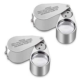 2 Pack 40X Full Metal Illuminated Jewelry Loop Magnifier, XYK Pocket Folding Magnifying Glass Jewelers Eye Loupe with LED(LED Currency Detecting/Jewelry Identifying)