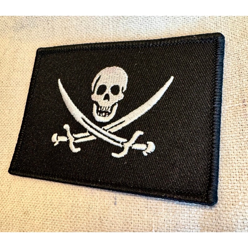 Jolly Roger Calico Jack Flag Embroidered Patch Black White Pirate