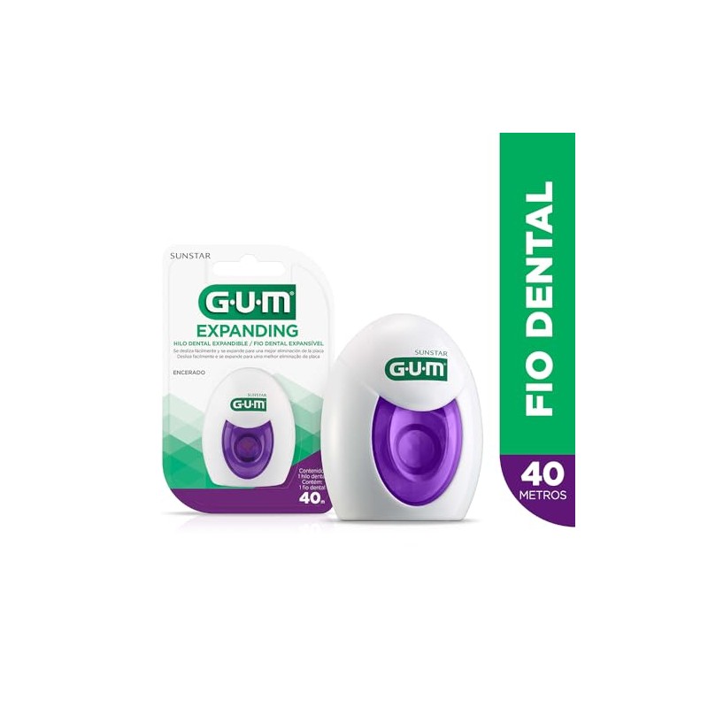 GUM - Hilo Dental Expanding Encerado, Limpieza Interdental Superior y