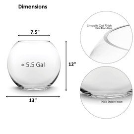 CYS EXCEL Large Glass Bubble Bowl (H-12 W-13, Approx. 14 Liters) Round Bowl Terrarium Globe Flower Vase Centerpiece for Weddings Events Arrangements