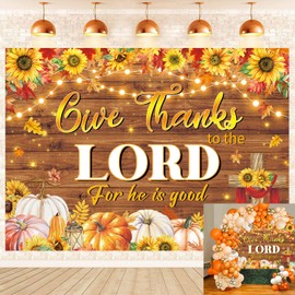Give Thanks to The Lord Backdrop Autumn Maple Leaf Pumpkin Thanksgiving Photography Background Christian Thanksgiving Party Decorations Banner Photo Props (7x5FT（210x150cm）)