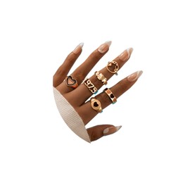 5 Pcs Y2k Colorful Rings for Women Girls Chunky Gold Snake Green Heart Rings Open Stackable Rings Y2k Jewelry Gift