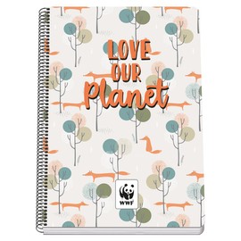 DOHE - Notebook Squared - Folio Size (21.5 x 31 cm), Spiral Bound, 80 Sheets of 90 g/m², Squared 4 mm, Hardback Cover, WWF Love Our Planet, School Supplies