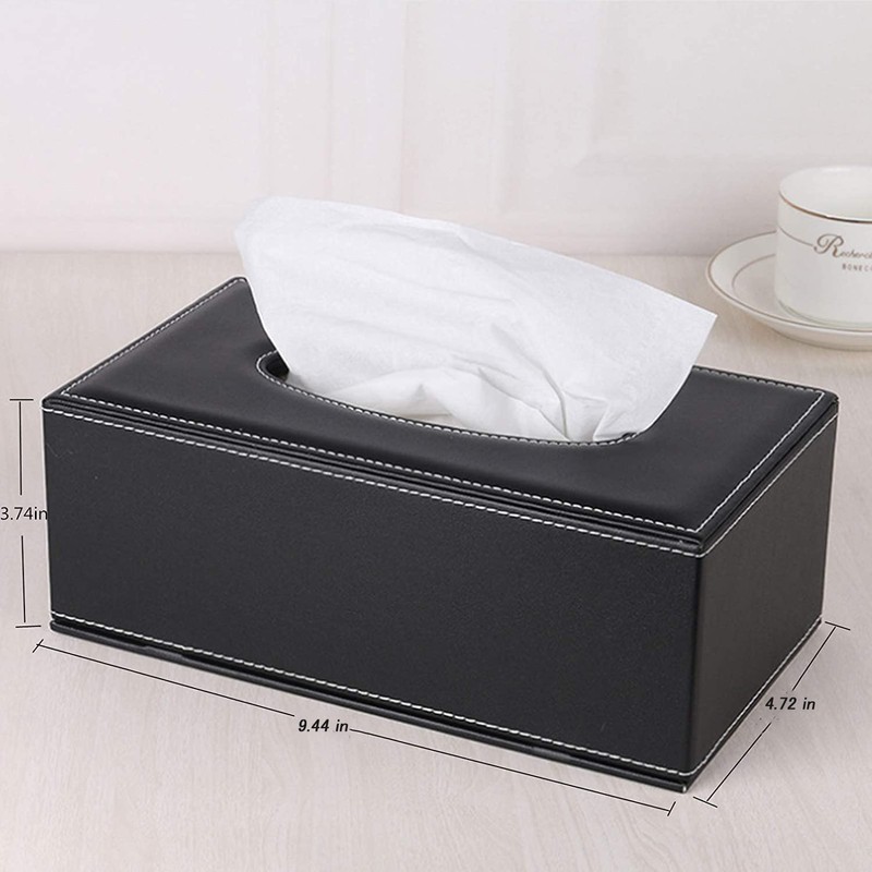 PU Leather Tissue Box Holder Black Tissue Holder for Bathroom