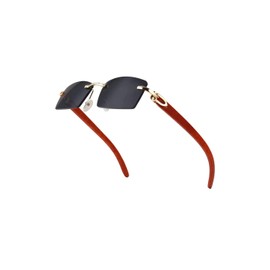 Rimless Rectangle Sunglasses for Men Women Hip-hop Wood Small Square Sunglasses frameless cool shades