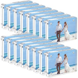 kuchisity 3'' x 3'' Acrylic Picture Frames 12Pcs,20mm Clear Double Sided Magnetic Photo Frames,Frameless Picture Frames Wedding Table Numbers Desktop Display Holder for Office Home Decoration