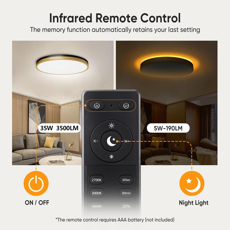 Lightania 15 Inch Flush Mount Ceiling Light with Remote Control