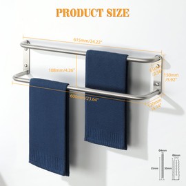Alise Double Towel Bars for Bathroom Lavatory,Towel Holder Towel Racks for Bathroom Wall Mount 24 Inch SUS304 Stainless Steel Bath Towel Hanger Towel Rail,Brushed Nickel