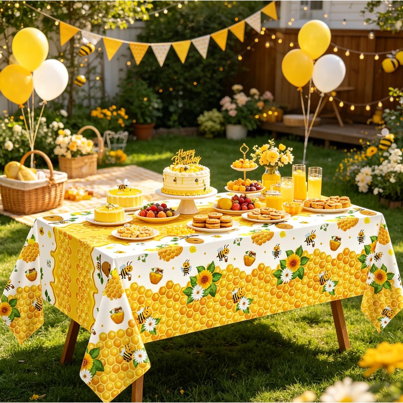 6 Pack Bee Tablecloth Happy Bee Day Table Cover Rectangle
