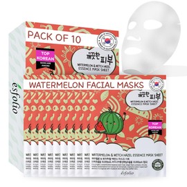 esfolio Pure Skin Watermelon and Witch Hazel Essence Face Mask Sheet – Hydrating & Soothing Skincare Korean Beauty (Pack of 10)