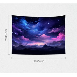 MeguMoon Bedroom Blue Galaxy Tapestry, Beautiful Night Sky Purple Night Starry Sky Tapestry, Bedroom Living Room Mysterious Nebula Wall Hanging Background Wall Decoration (60 * 40)
