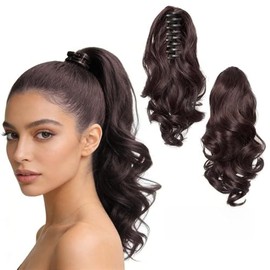 2 Pzs Extensiones de Cabello,40CM coleta postiza cabello natural(Castaño chocolate)