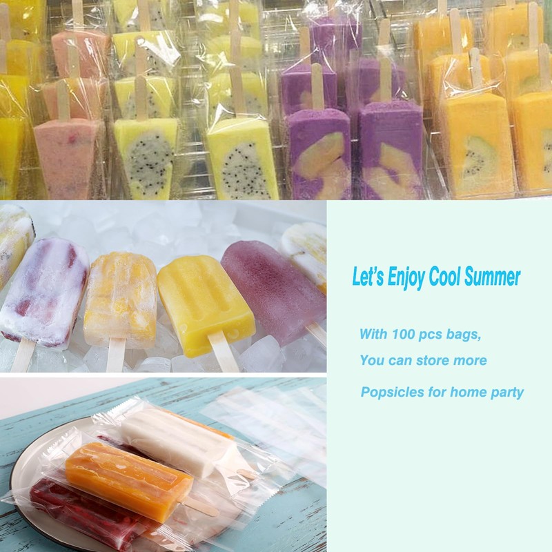 Popsicle Bags Sealable, Ice Cream Bags For Ice Pops, Self-adhesive