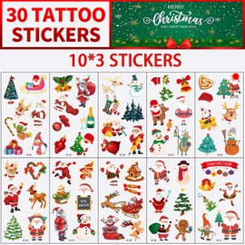 KEELYY Children's Tattoo, 30 Sheets Christmas Tattoos, Temporary, Waterproof, Skin-Friendly Children's Tattoos, Stickers, Fake Tattoo for Christmas, Children, Party